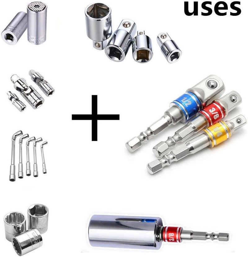 CIGOTU Impact Grade Socket Adapter/Extension Set Turns Power Drill Into High Speed Nut Driver,1/4-Inch Hex Shank to Drive for Adapters to Use with Drill Chucks, Sizes 1/4" 3/8" 1/2", Cr-V, 3-Piece - Image 4